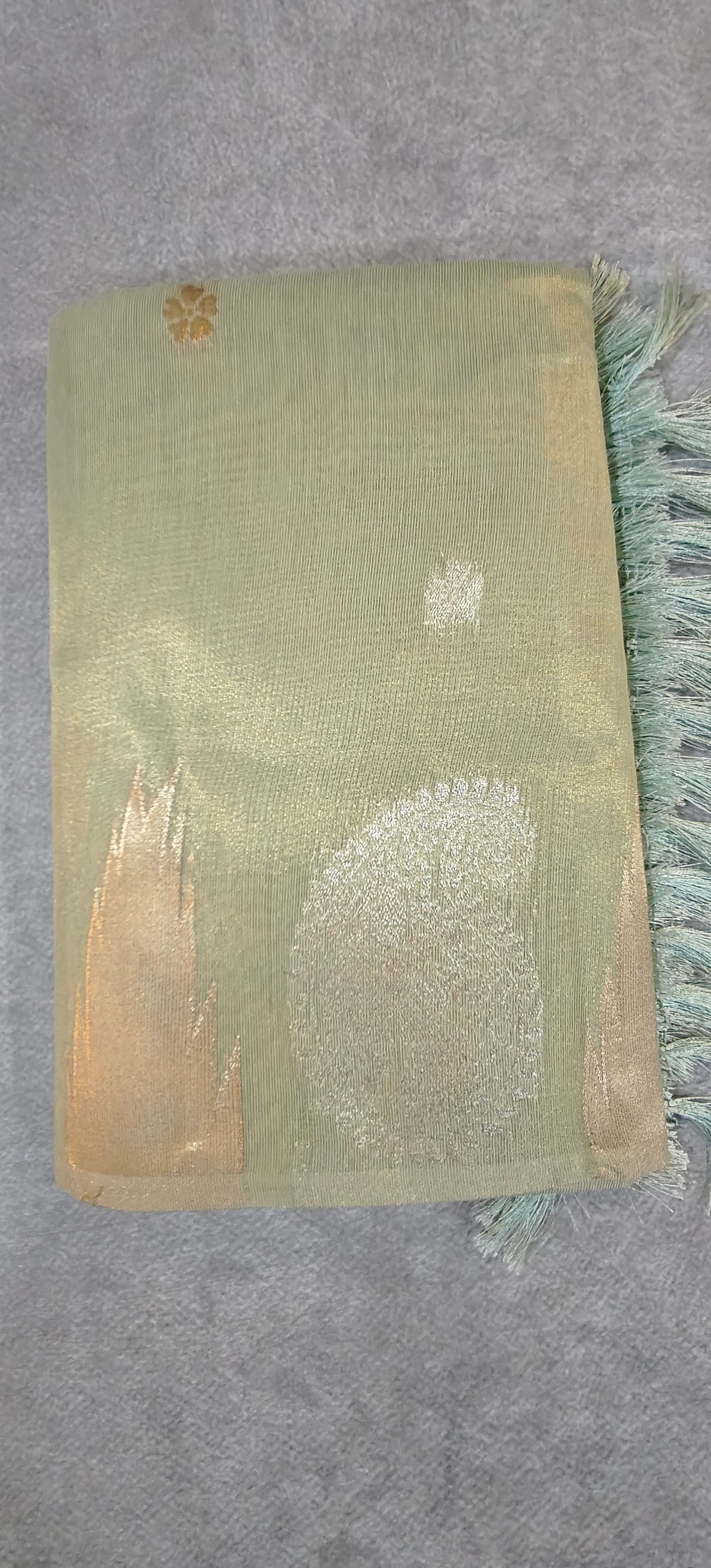 Tissue Silk Saree with Temple Border - Pista Green
