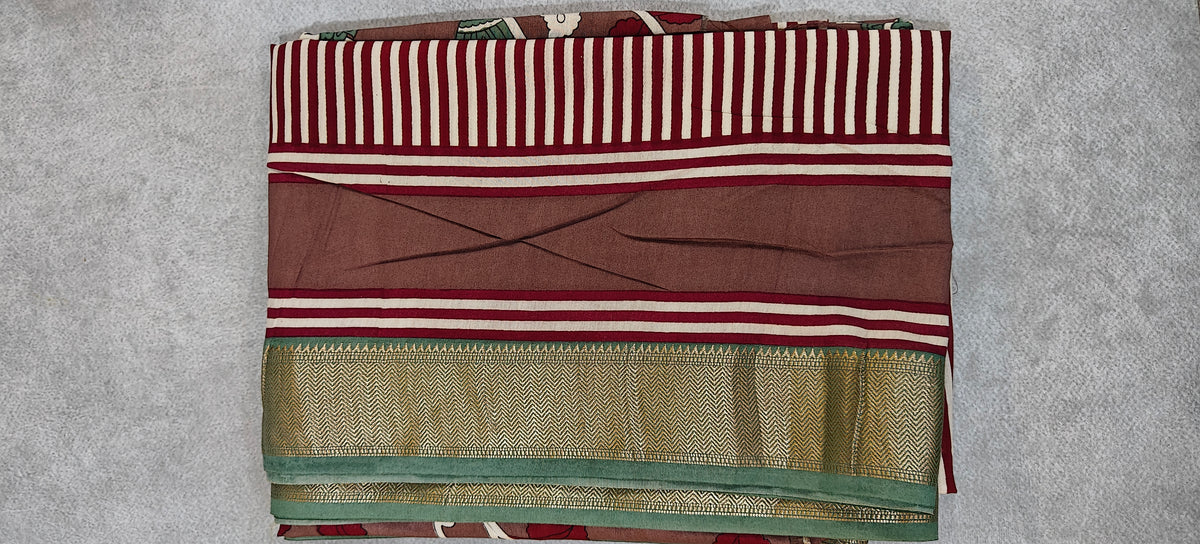 Silk with Stripes & Kalamkari Pallu - Brown