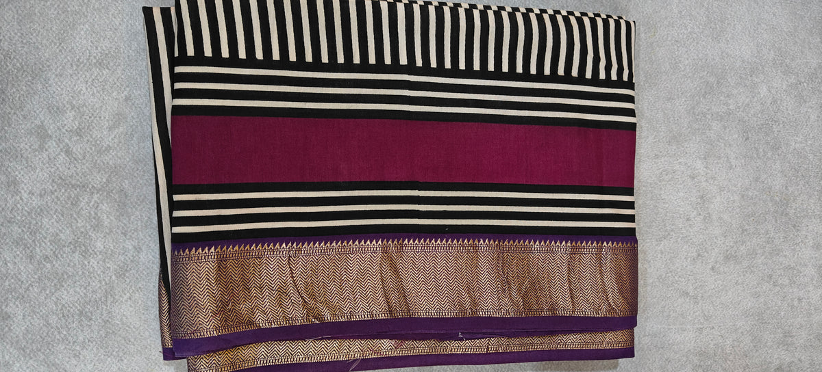 Silk with Stripes & Kalamkari Pallu - Purple