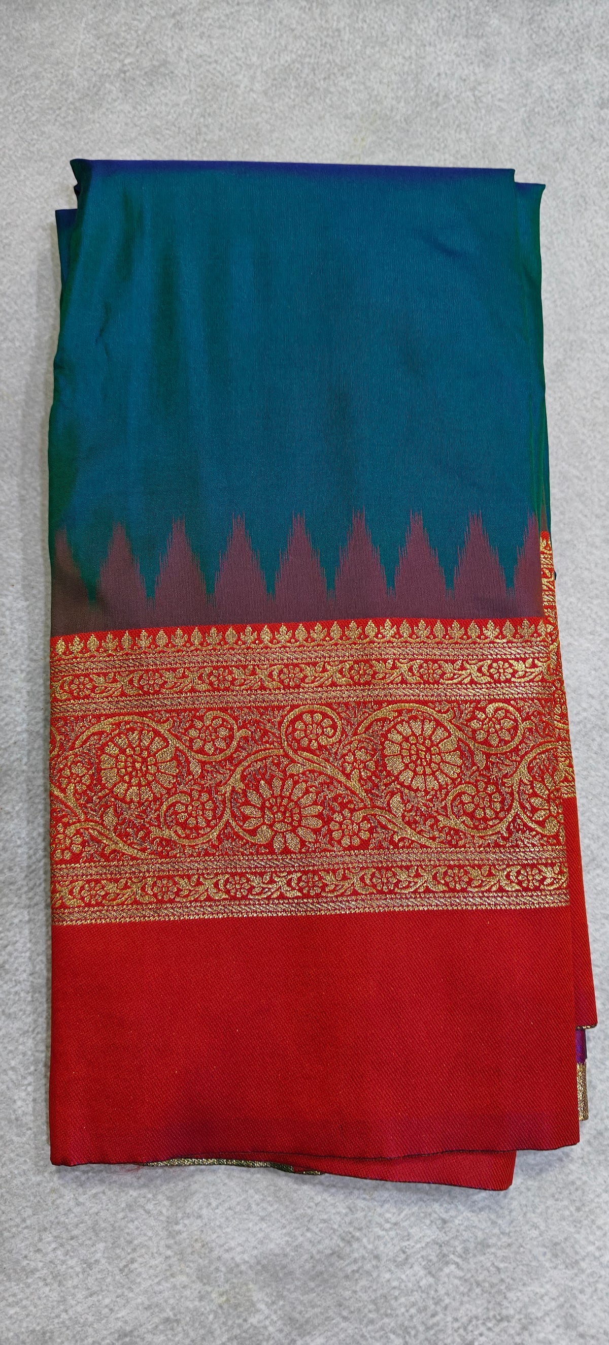 Silk Saree with Pochampally Pallu - Peacock Green