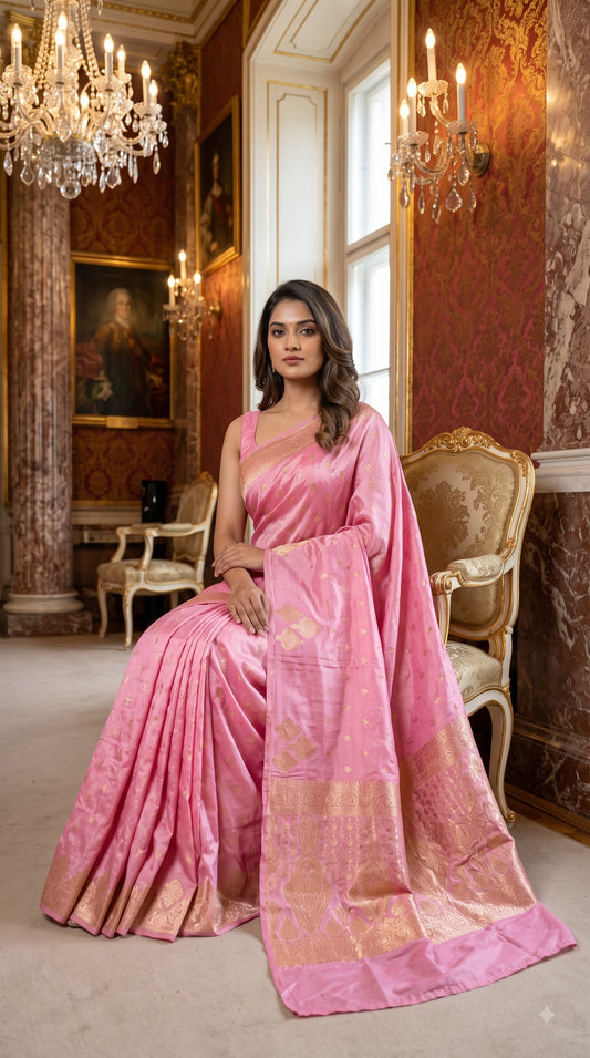 Crepe Silk Saree with Butta Motif Border-Pink
