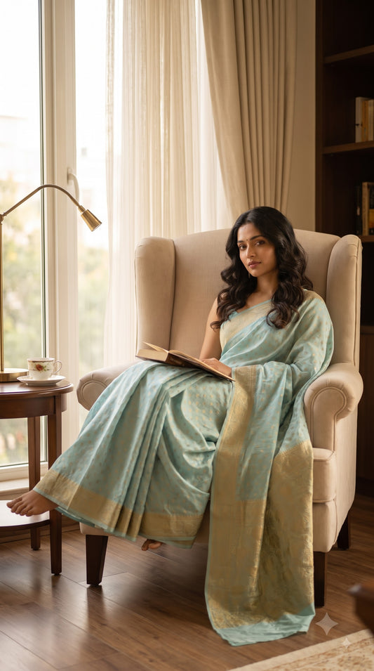 Katan Banarasi Silk Saree with Small Butta-Sky Blue