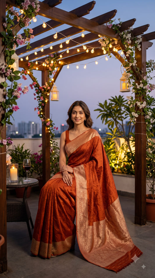 Banarasi Saree with Meenakari Border-Orange