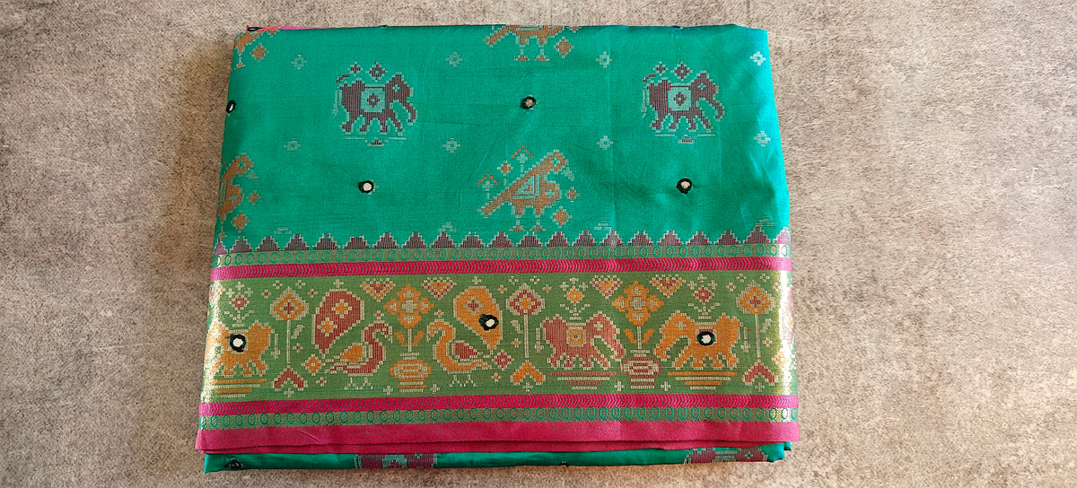 Viscose Silk Saree with Patola Weave - Rama Green