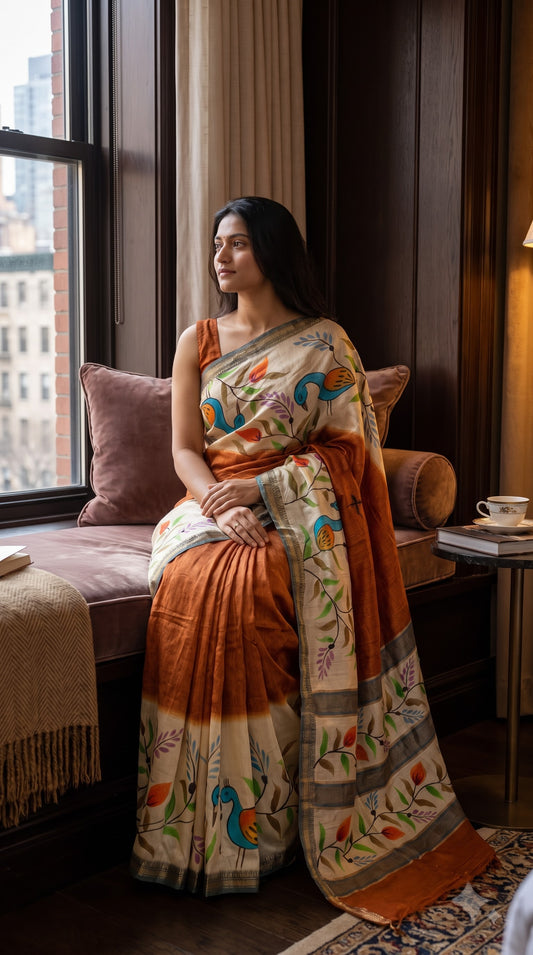 Art Ghicha Print Saree - Brown