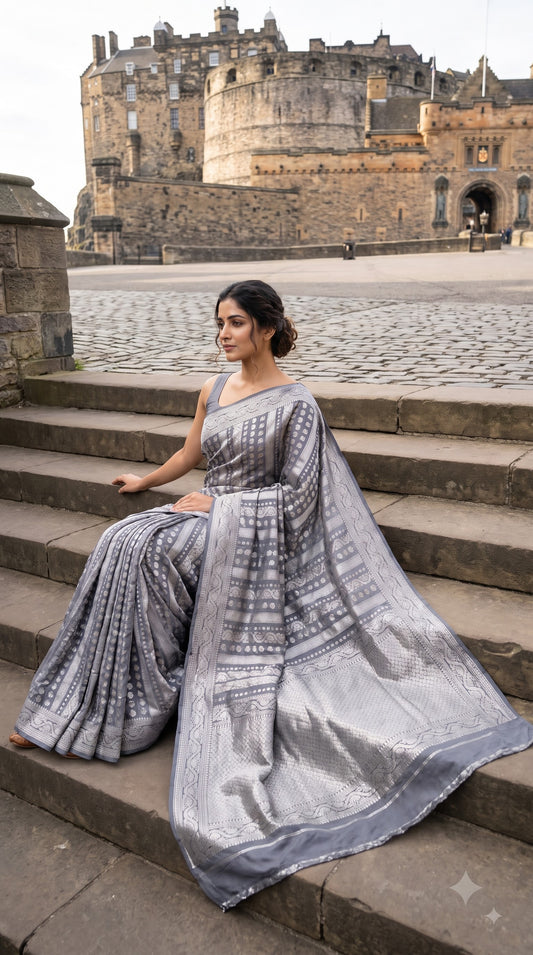 Khaddi Georgette, Sona Roopa Design-Grey