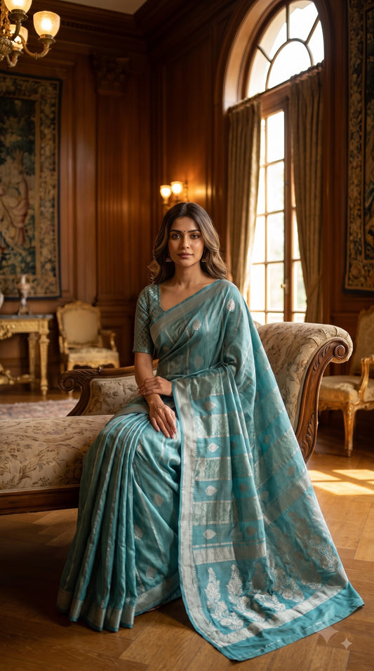 Pure Mashru Silk-Blue