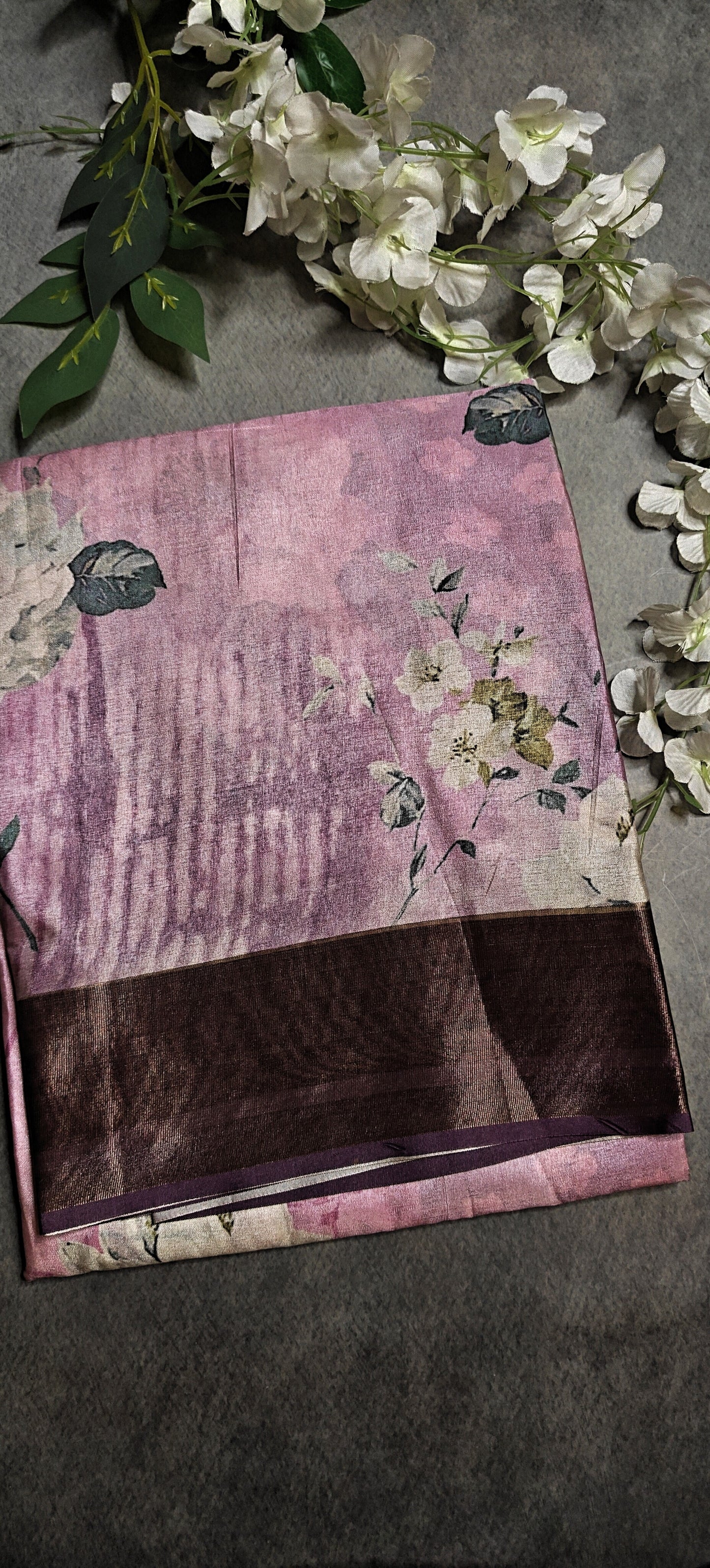Lavender viscose silk blend saree with soft floral motifs, elegant ethnic wear for cultural occasions