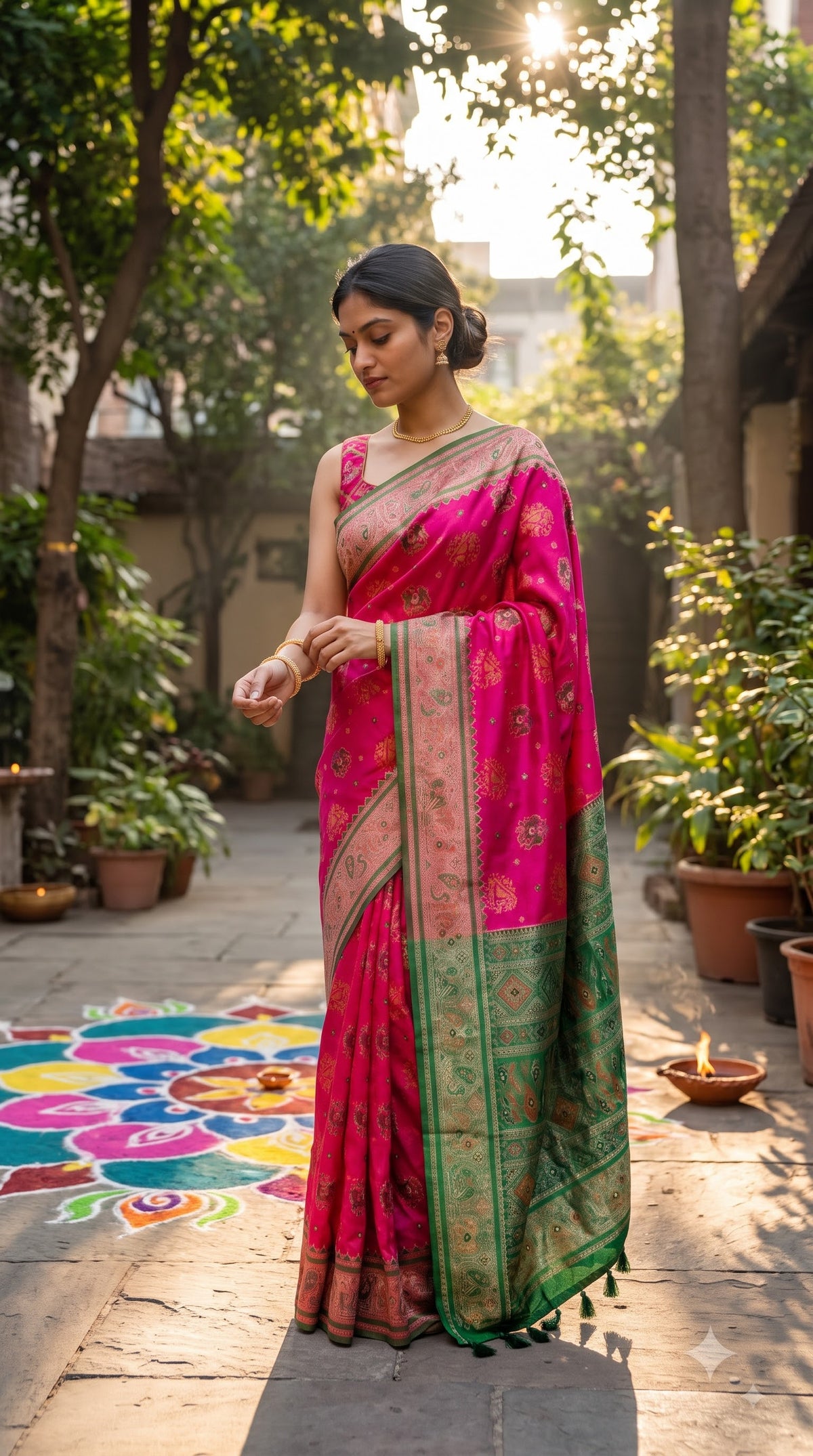 Viscose Silk Saree with Patola Weave - Magenta