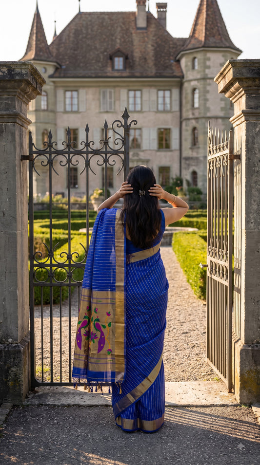Organza Saree with Paithani Pallu - Royal Blue