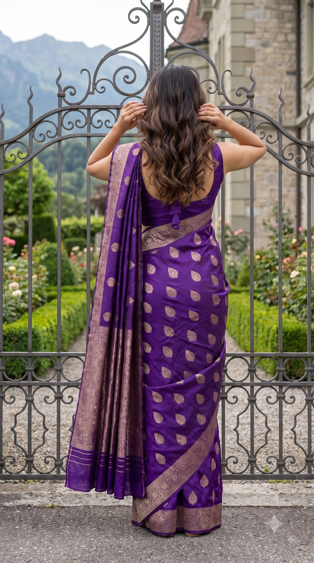 Crepe Silk Saree with Big Butta-Purple