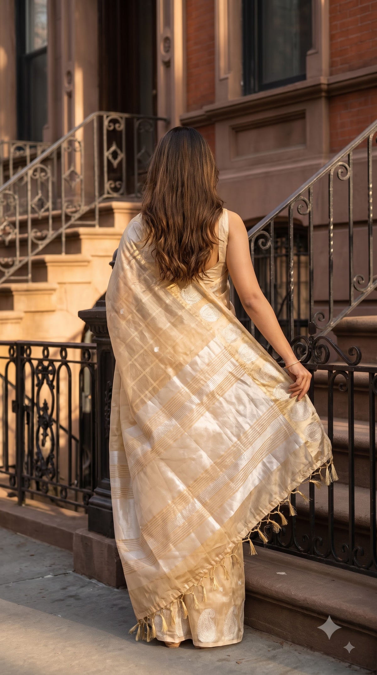 Tissue Silk Saree with Temple Border - Peach