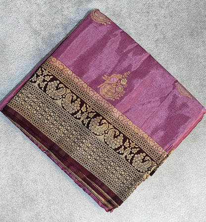 Banarasi Silk Saree-Mauve with Wine Border