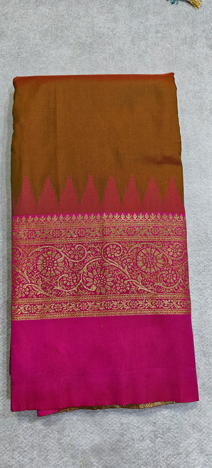 Silk Saree with Pochampally Pallu - Brown