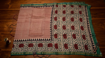 Maheshwari Silk Saree with Stripes - Red & Green