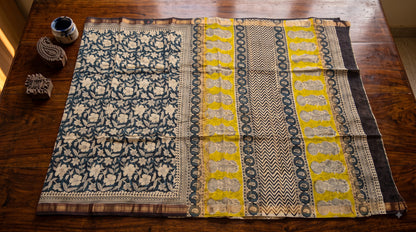Maheshwari Silk Saree with Sanganery Print - Green