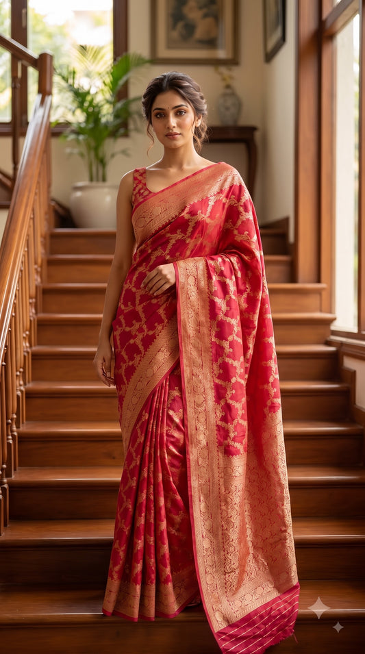Banarasi Silk with Jaal Design-Red