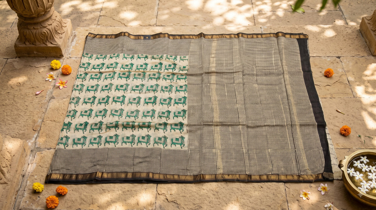 Maheshwari Silk Saree - Grey