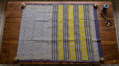 Chanderi Silk Saree with Zigzag Design - Beige & Purple