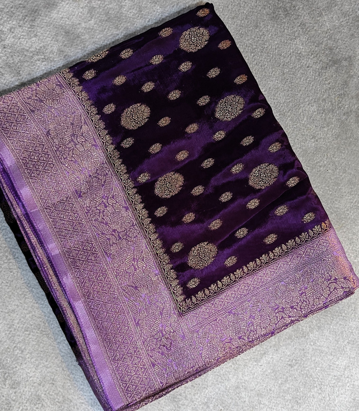 Crepe Banarasi Silk with Contrast Border-Purple