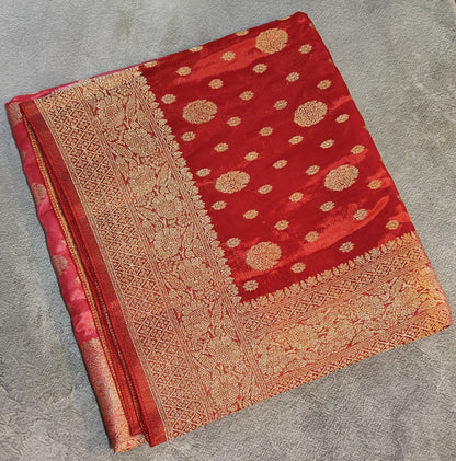 Crepe Banarasi Silk with Ombre Shades & Contrast Border-Red