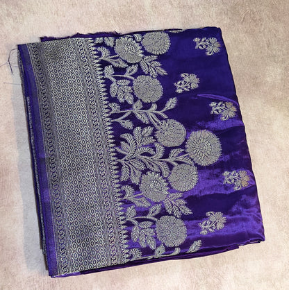 Crepe Silk Saree with Flowered Zari Border-Purple