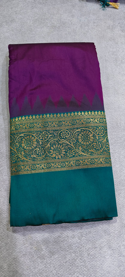 Silk Saree with Pochampally Pallu - Dark Magenta