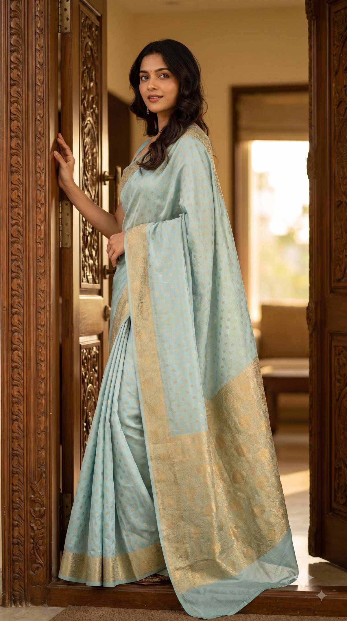 Katan Banarasi Silk Saree with Small Butta-Sky Blue