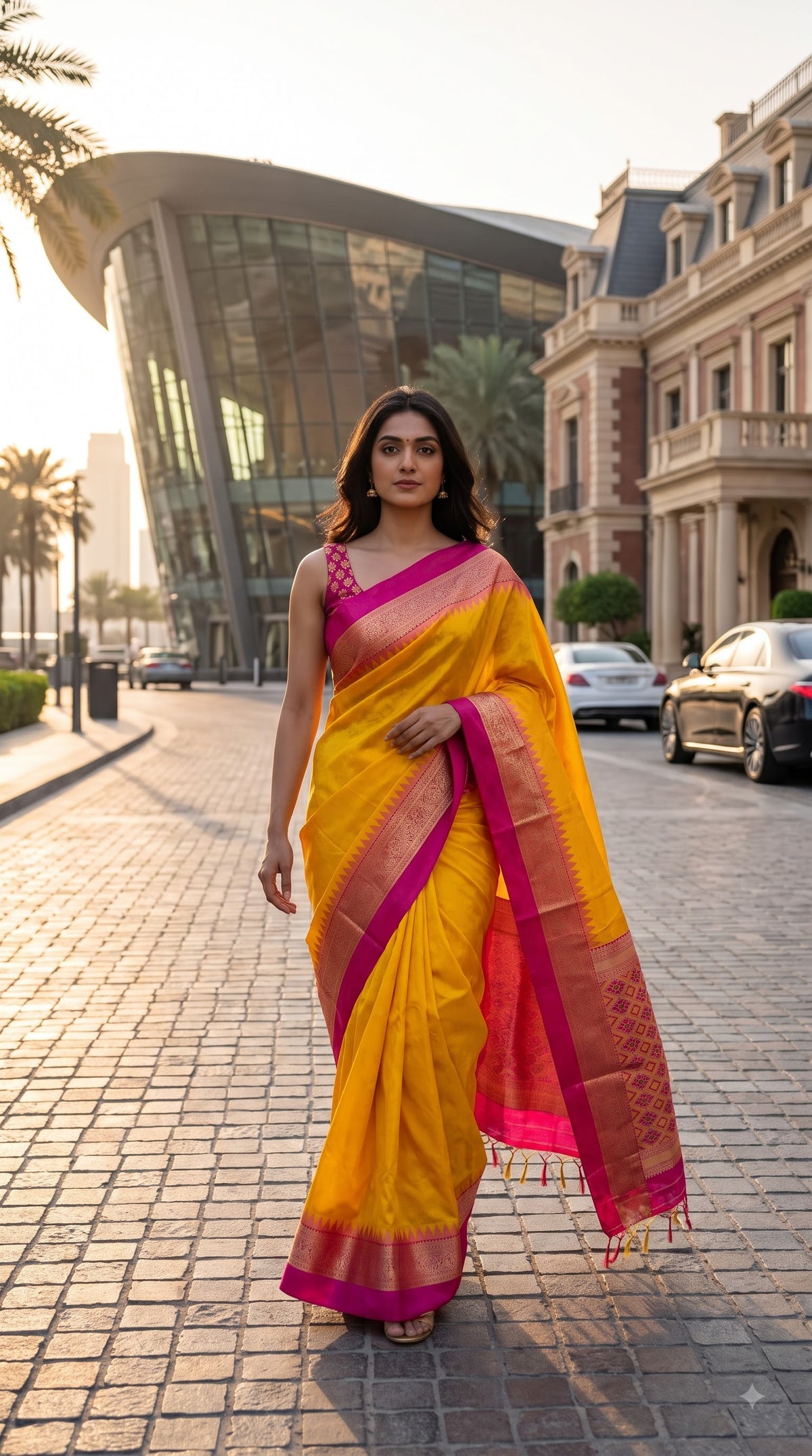 Silk Saree with Pochampally Pallu - Yellow
