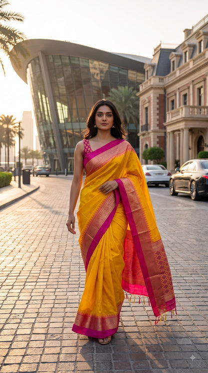 Silk Saree with Pochampally Pallu - Yellow