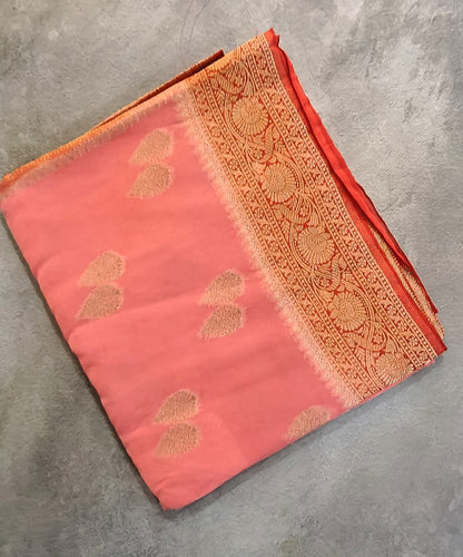 Georgette Banarasi with Contrast Border-Peach