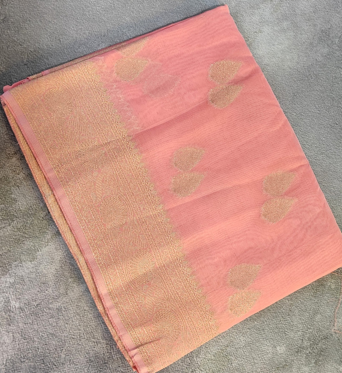 Georgette Saree with Banarsi Border-Peach