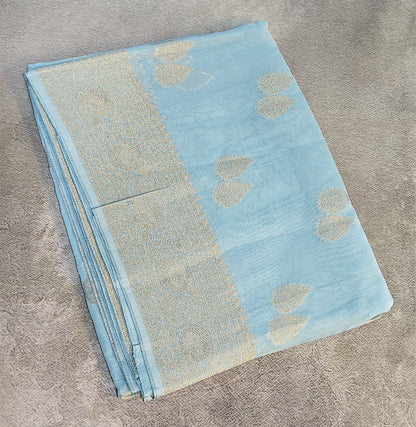 Georgette Saree with Banarsi Border-Sky Blue