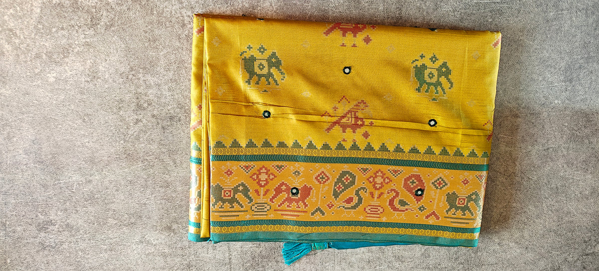Viscose Silk Saree with Patola Weave - Golden Yellow