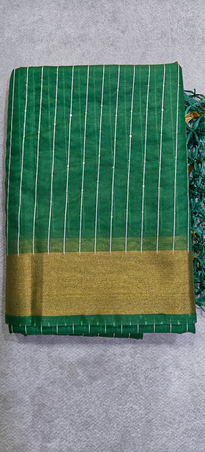 Organza Saree with Paithani Pallu - Green