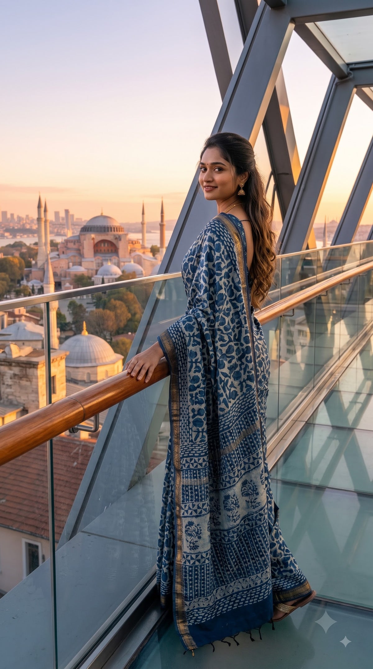 Maheshwari Silk Saree with Handblock Print - Indigo