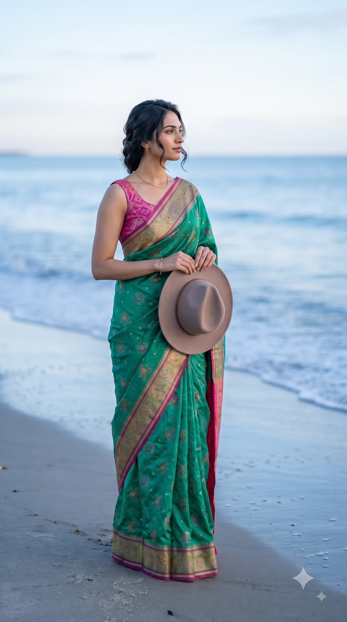Viscose Silk Saree with Patola Weave - Rama Green