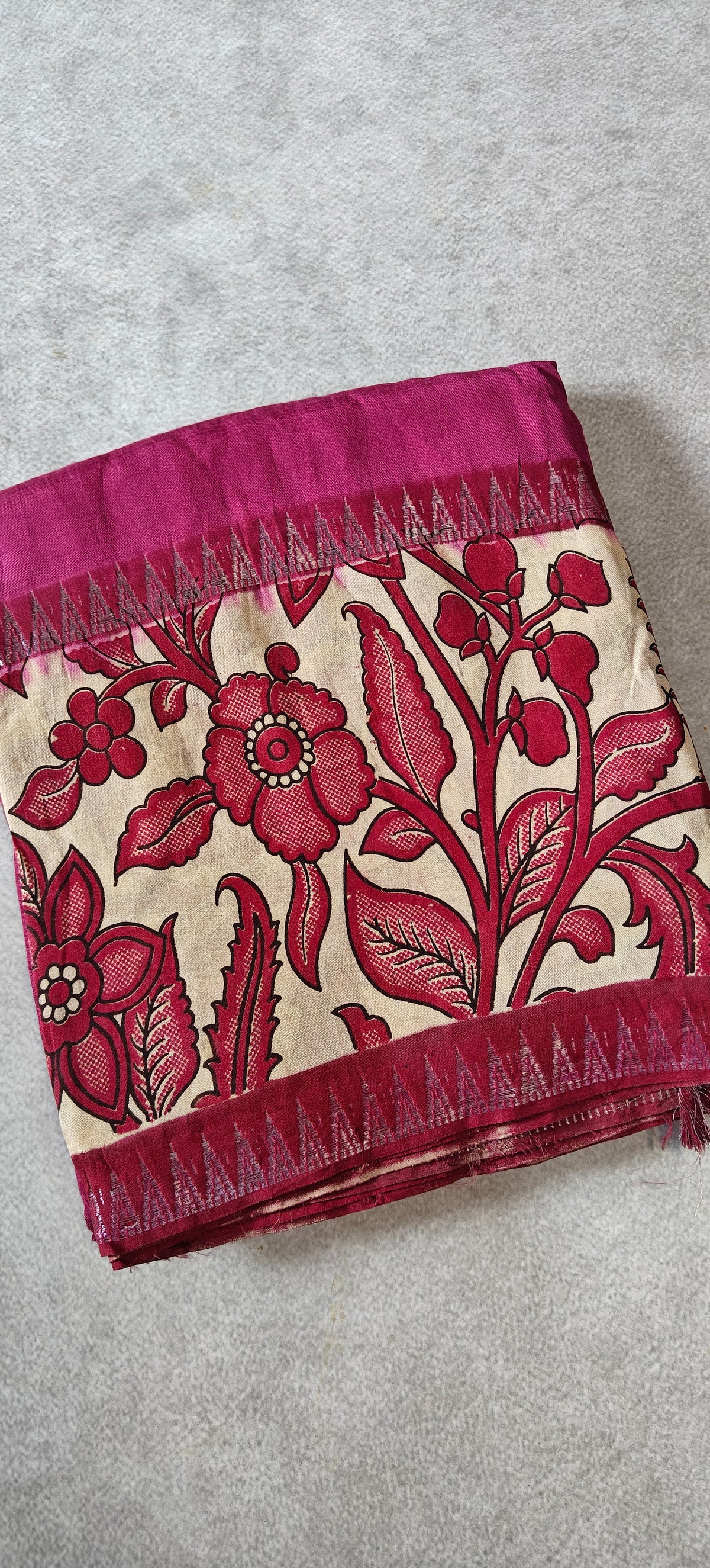 Plain Silk Saree with Kalamkari Gap Border - Magenta