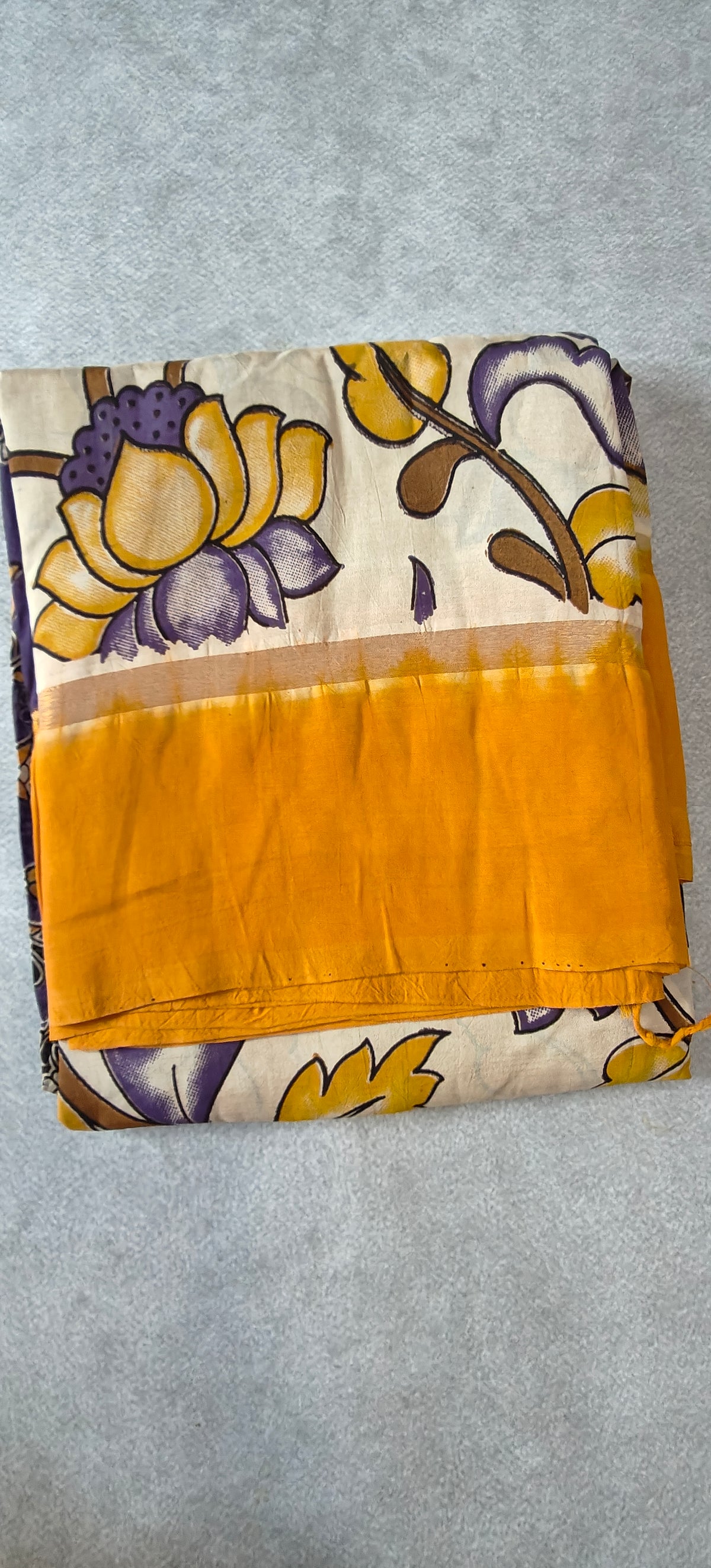 Kalamakari Silk Saree with Kaddi Border - Orange