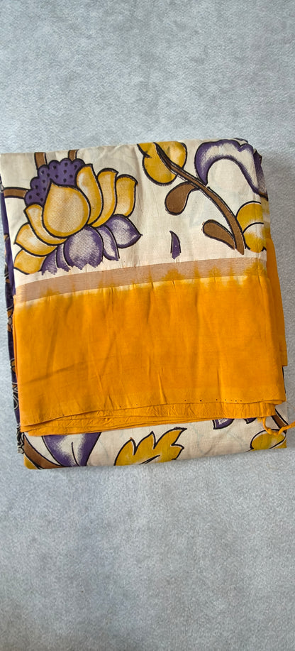 Kalamakari Silk Saree with Kaddi Border - Orange