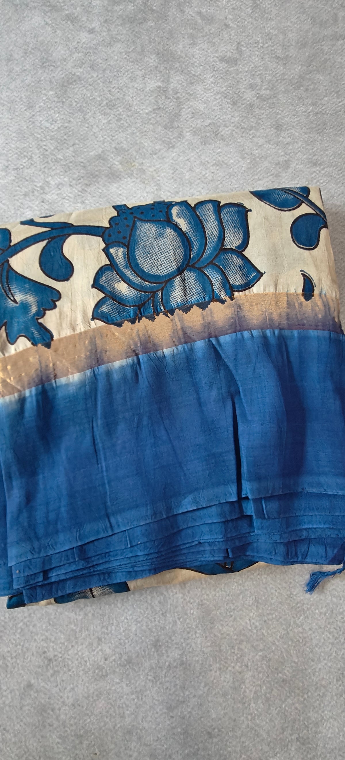 Kalamakari Silk Saree with Kaddi Border - Royal Blue