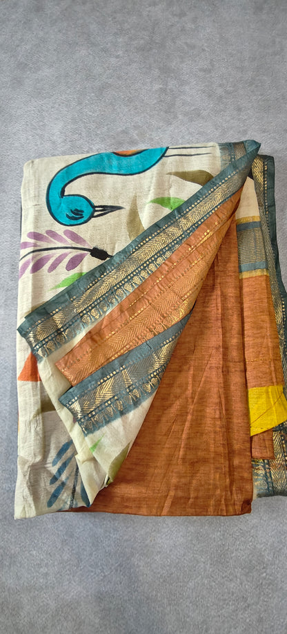 Art Ghicha Print Saree - Brown