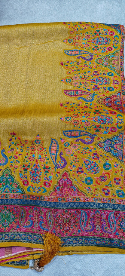 Pure Tissue Kani Silk Saree - Mustard Yellow