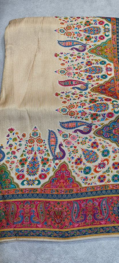 Pure Tissue Kani Silk Saree - Golden
