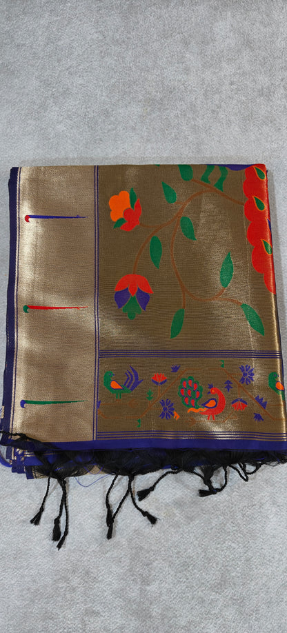 Viscose Silk Saree with Paithani Pallu - Blue