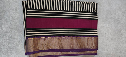 Silk with Stripes & Kalamkari Pallu - Purple
