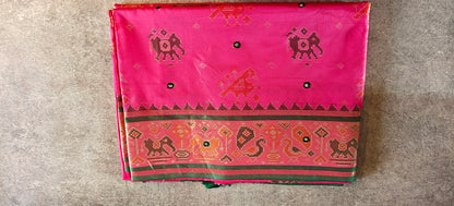 Viscose Silk Saree with Patola Weave - Magenta