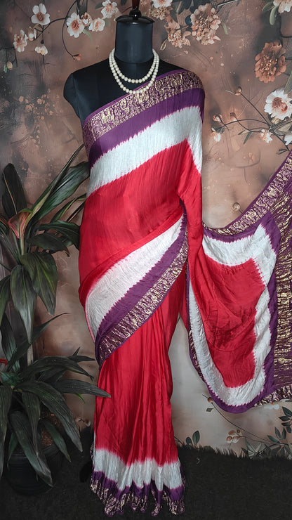 Magenta Modal Silk Saree with Purple Zari Border – Elegant Saree for Ceremonies & Parties
