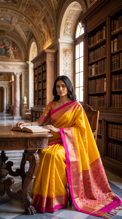 Silk Saree with Pochampally Pallu - Yellow