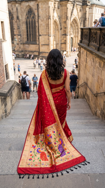 Viscose Silk Saree with Paithani Pallu - Red